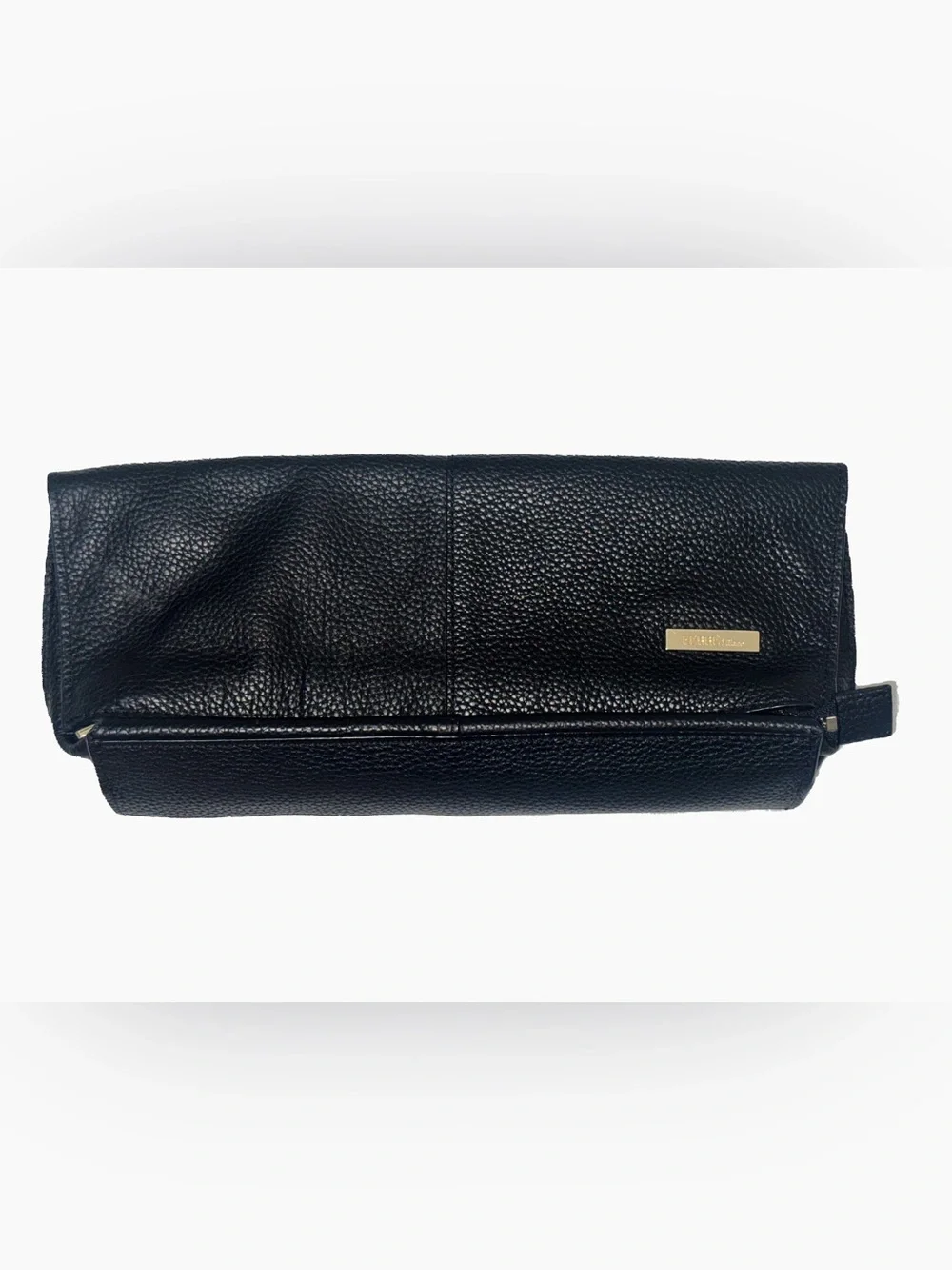 Ferre Milano Black Pebbled Leather Foldover Clutch Bag